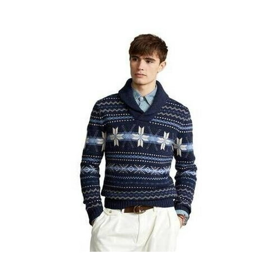 Polo Ralph Lauren Mens Snowflake Wool Sweater Navy Multi Blue Size 2XL MSRP $298