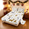 thumbnail image 2 of Manfei Christmas Moose Queen Sheets, Winter Holiday Tree Print Queen Sheet Sets, White Gold, 4pcs, 1 Flat Sheet, 1 Fitted Sheet and 2 Pillowcases, 2 of 6
