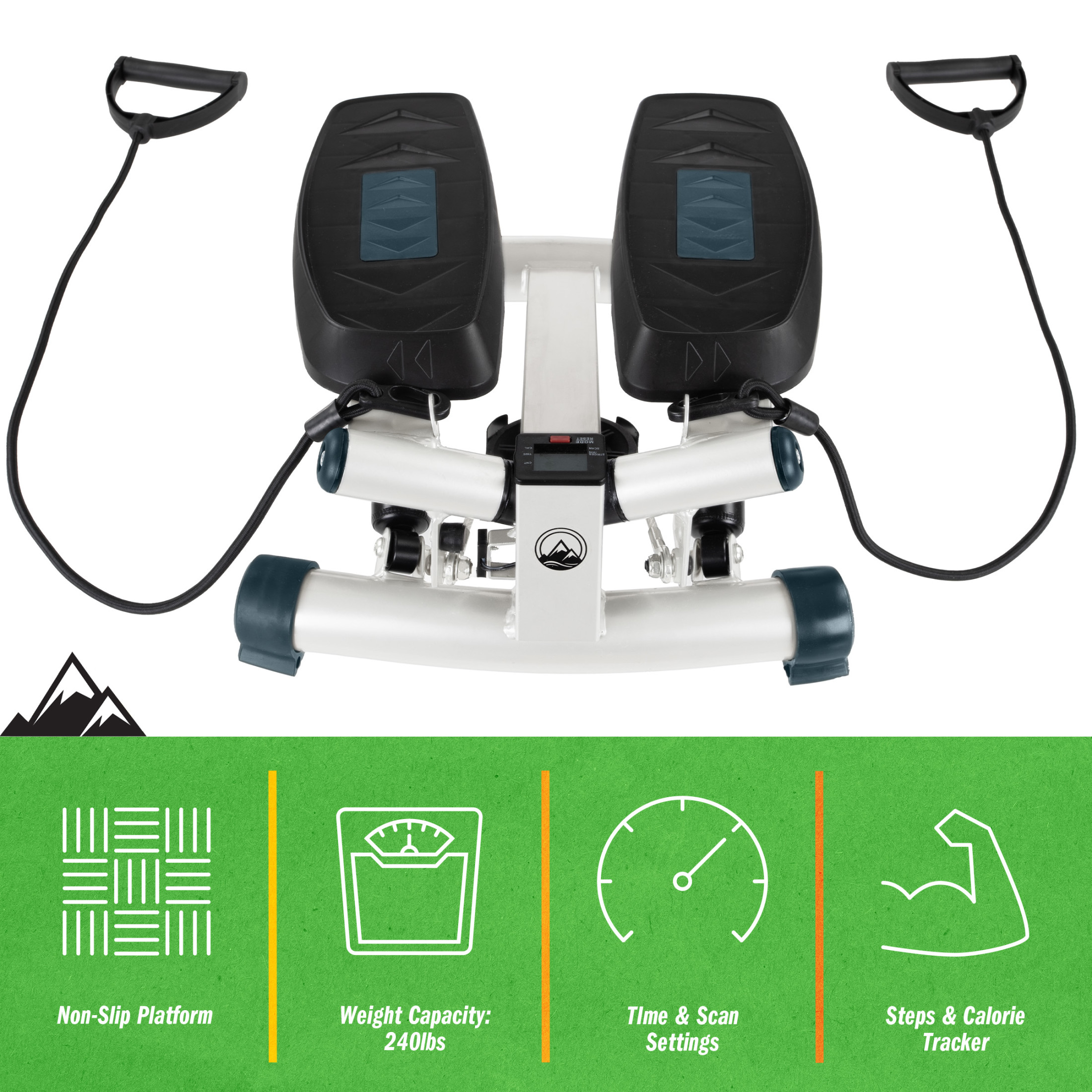 Wakeman Portable Stair Stepper Exercise Machine with Resistance Band, White