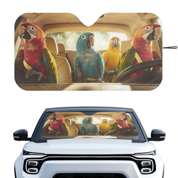 Yuyamidu Parrot Car Sun Shade Windshield Foldable Car Sunshade for Windshield Fashion Car Window Shades for Hatchback SUV Van Vehicle Blocks Sun Glare UV and Heat