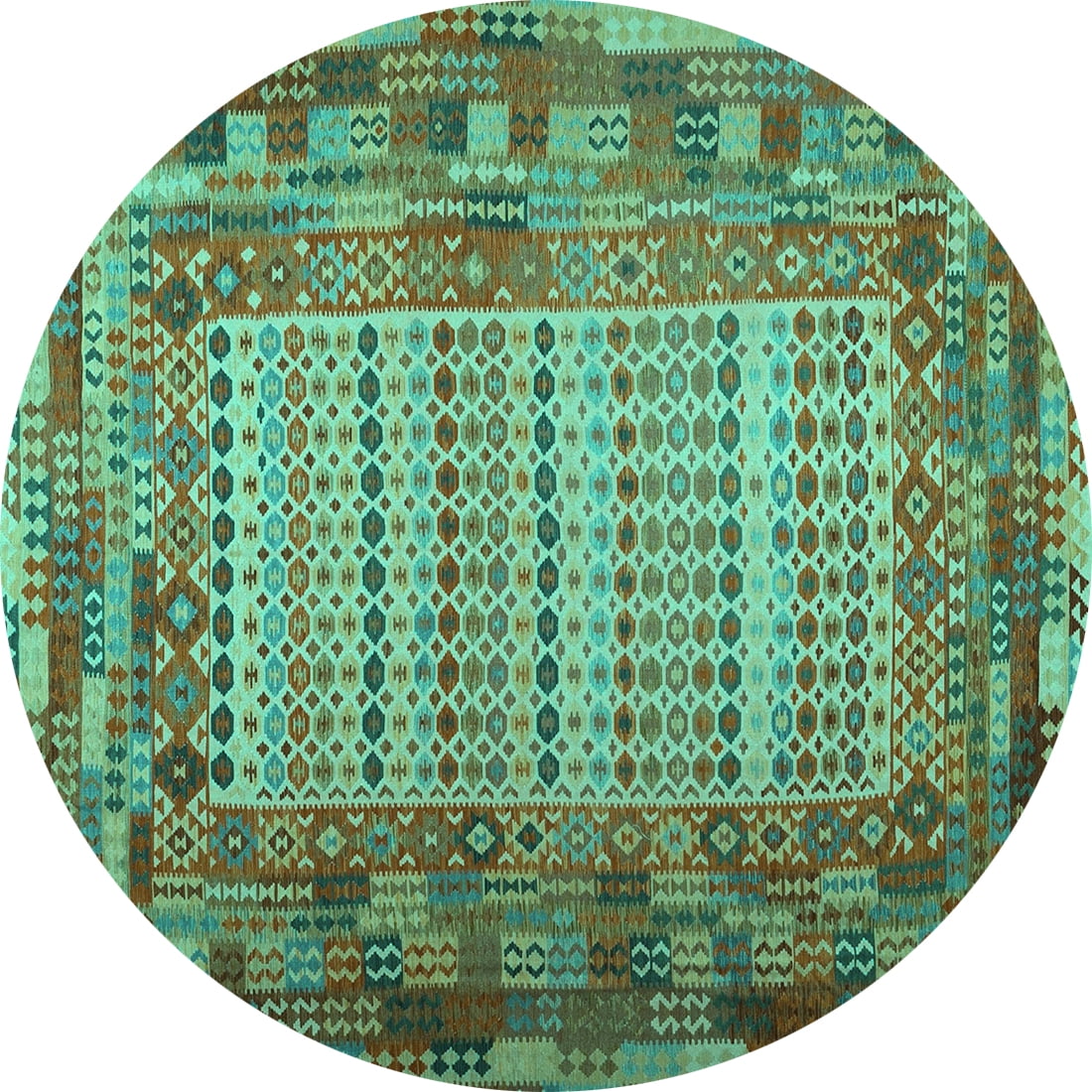 Ahgly Company Machine Washable Indoor Round Patchwork Turquoise Blue Transitional Area Rugs, 3
