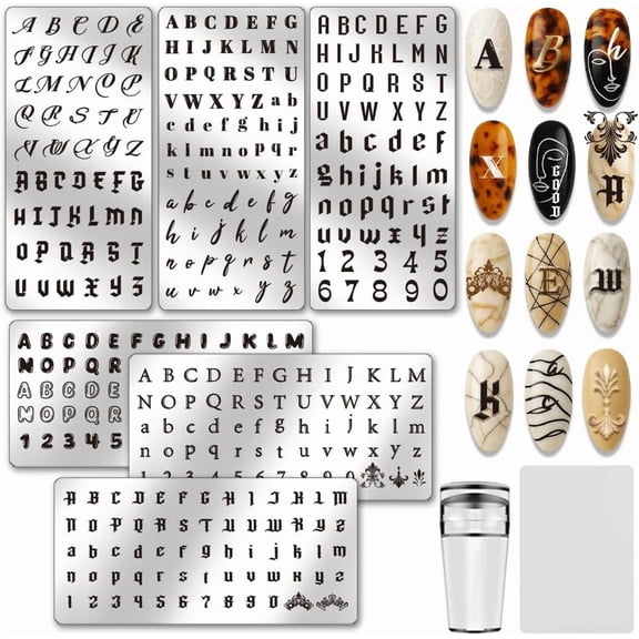 6pcs Letter Nail Stamping Plates Alphabets Patterns Nail Art Design Number Nails Art Stencil Personalized Typeface Manicure Image Plate for DIY handcrafting