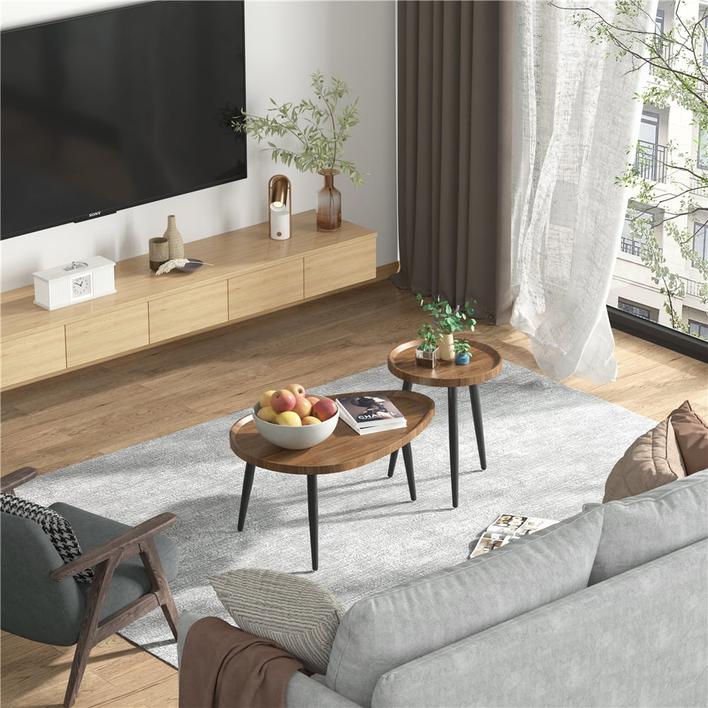 Wisfor Set of 2 Nesting Coffee Table Solid Wood Side Tables for Living Room, 31.5x21.65x14.96 inch