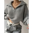 thumbnail image 2 of Women Long Sleeve Sweaters Oversized Stretch Fitted Pullover Sweater Ribbed Solid Color Knit Jumper Tops Grey M, 2 of 6