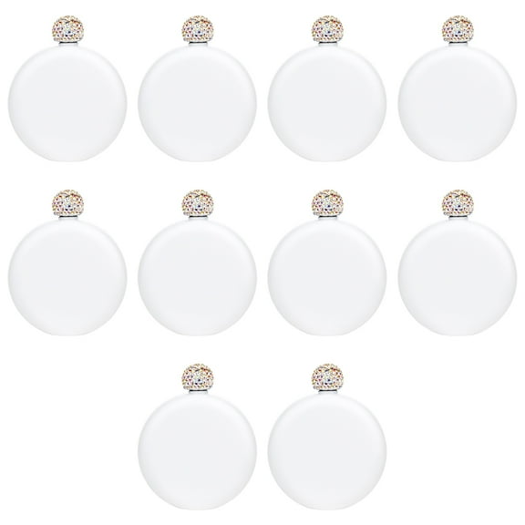 Koyal Wholesale Matte White Round Flasks with Rhinestone Lid for Bridesmaid, 10-Pack