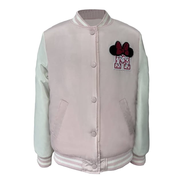 Chamarra Minnie Talla 4 Tipo Universitaria con Botones Blanco con Rosa