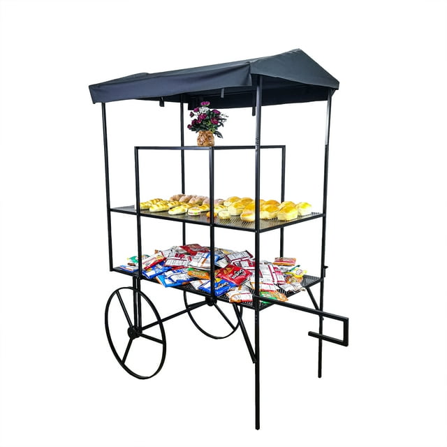 FixtureDisplays® Large 3-Tier Flower Cart, Metal Planter Flower Pot Holder Display Rack Stand, Black Finish 16964