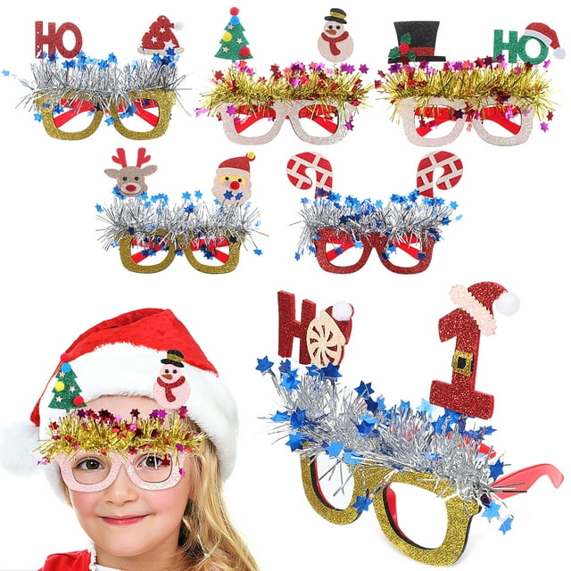6 pares de gafas de fiesta con purpurina, gafas divertidas, gafas decorativas, decoraciones para fiestas de Navidad