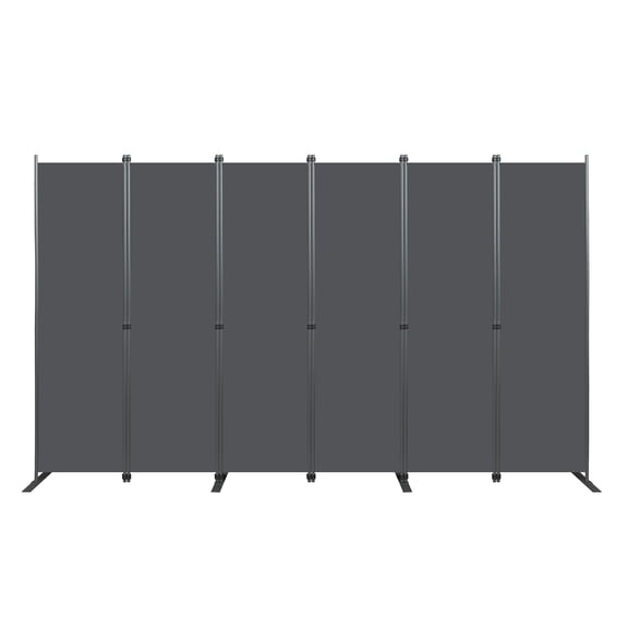Room Divider 6-Panel 120W x 71H, Folding Privacy Screen with Heavy-Duty Metal Frame and Polyester Fabric, Portable Freestanding Partition for Bedroom Office Living Room, Black Gray