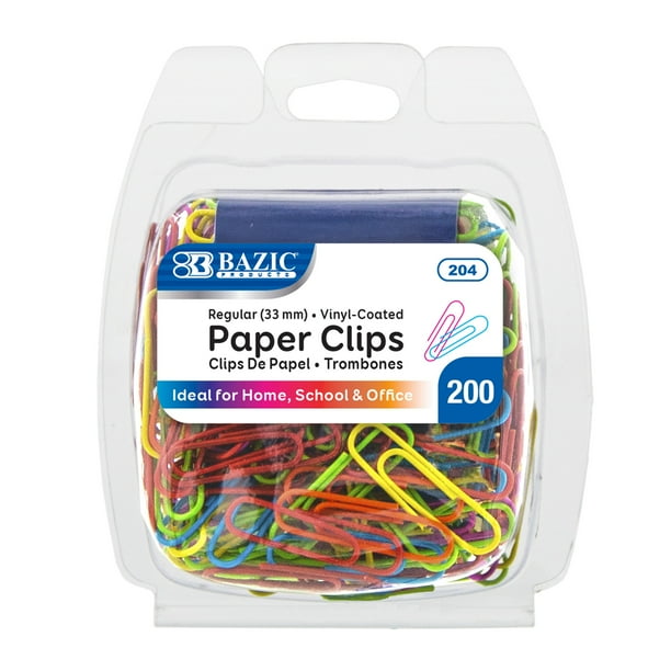 BAZIC Paper Clips Regular 33mm, Assorted Color Coated Paper Clip, Small
