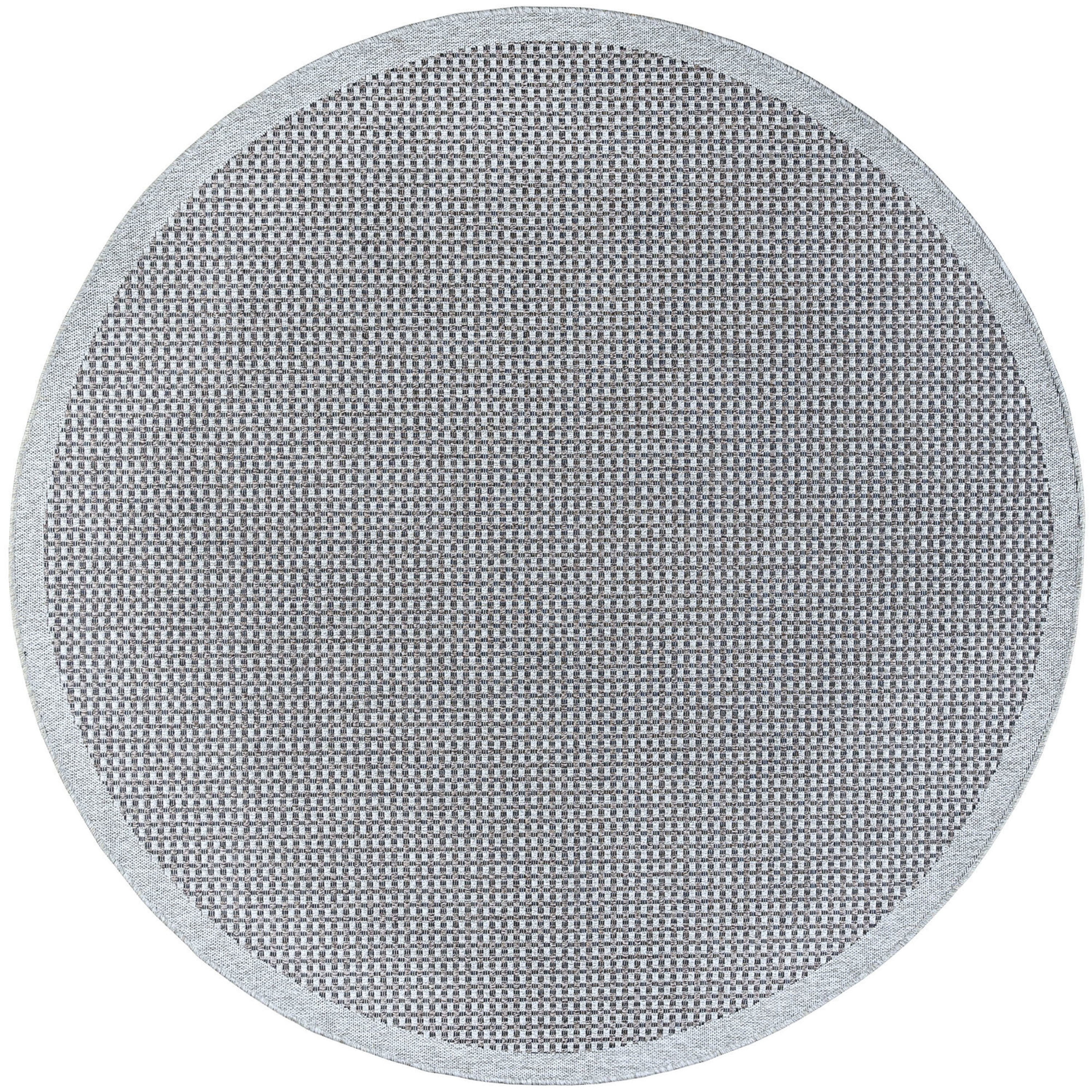 6ft Round Water Resistant, Indoor Outdoor Rugs for Patios, Front Door Entry, Entryway, Deck, Porch, Balcony | Outside Area Rug for Patio | Light Gray, Basketweave | Size: 5'3'' Round