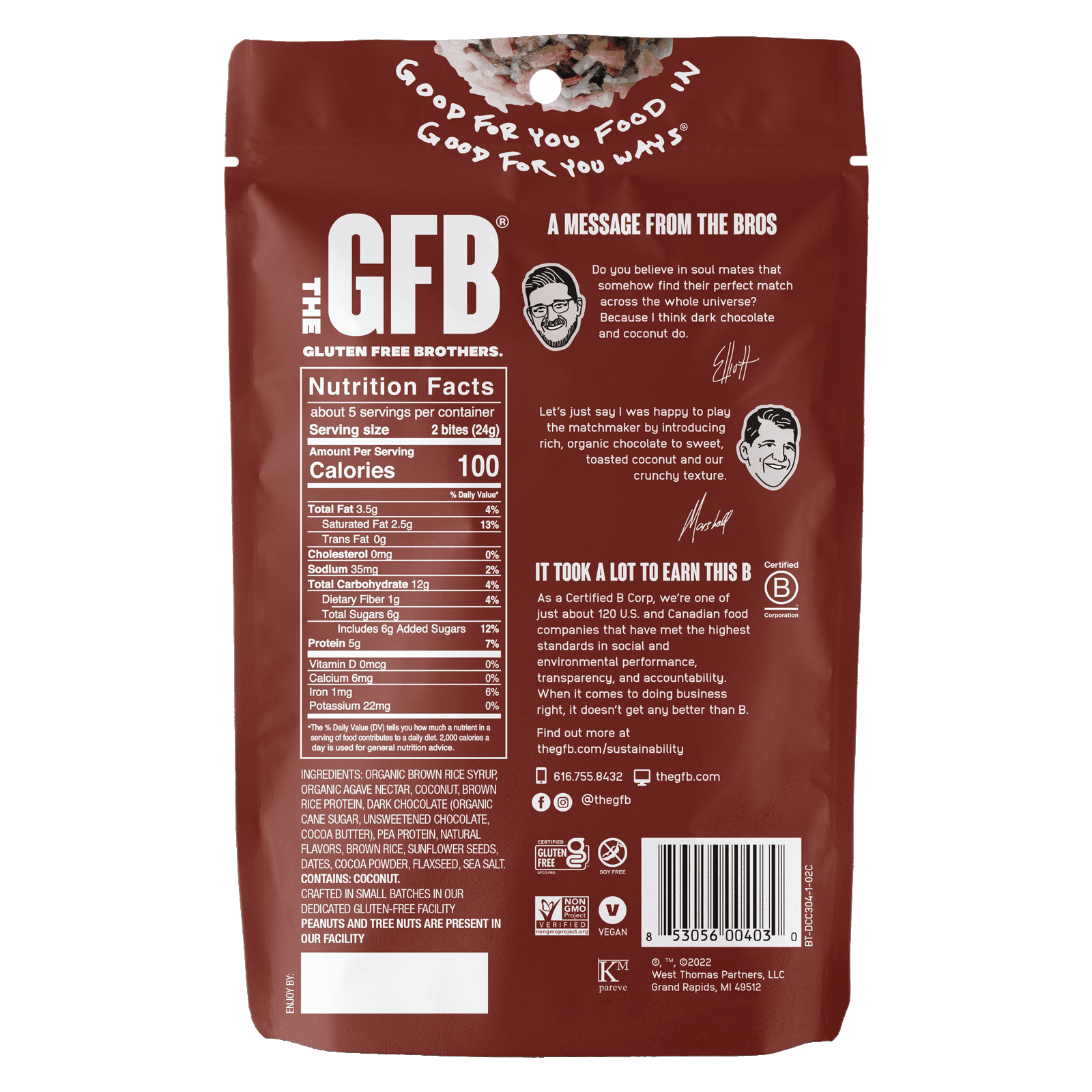 The Gluten Free Brothers, GFB Gluten Free Bites, Dark Chocolate Coconut, Weight Management, 4 oz