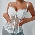 thumbnail image 4 of WCMZJ Corset Tops for Women Floral Lace Sheer Mesh V Neck Adjustable Strap Bustier Crop Tank Tops Bodysuit Party Clubwear, 4 of 9