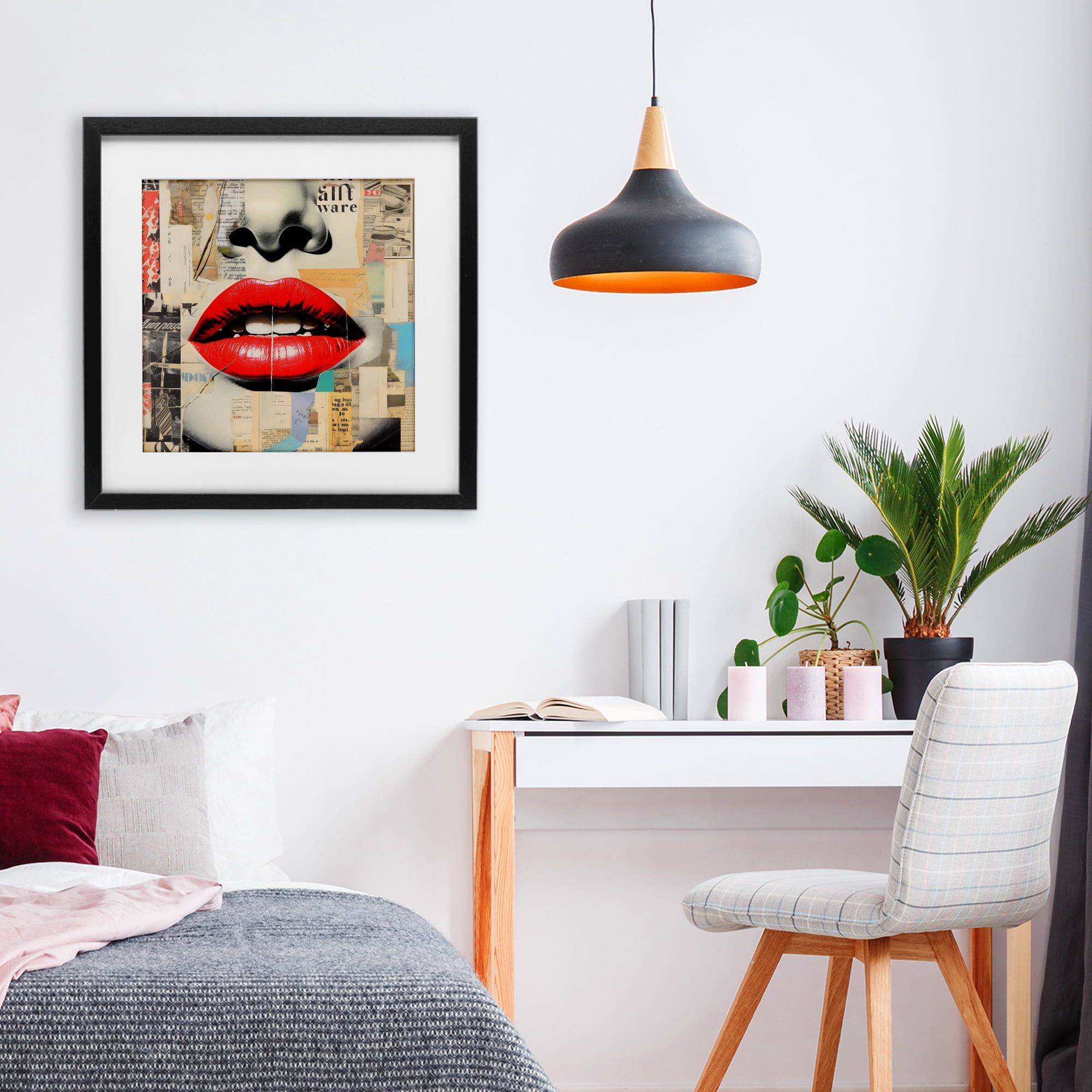 Stupell Industries Fashion Collage with Scarlet Lips Black Framed Print Under Glass, design by Creative Studio