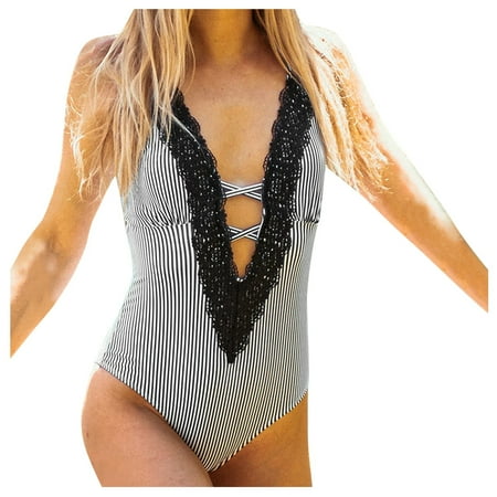 

ZHAGHMIN One Piece Swimsuit Beach Sets Swimwear Lace Bathing WomenâS Bikini Stripe Suit Vintage Fashion Swimwears Tankinis Set Romper With Skirt Overlay For Girls With Stripes Womens Sports Bra