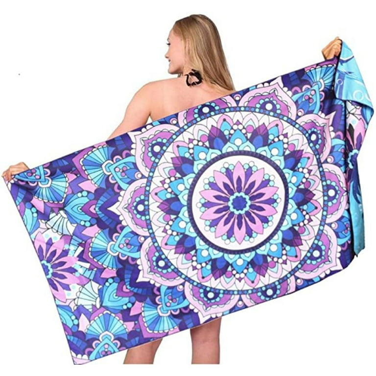 OTVEE Big Flowers Beach Towels Oversized 71x31in Extra Large Pool Towel  with Mesh Storage Bag, Lightweight Sand Free Quick Dry Beach Towel Travel