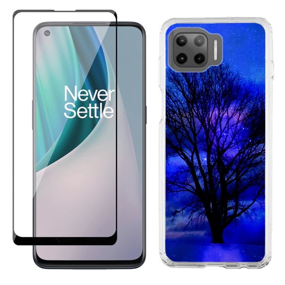 Slim-Fit Protective Phone Case compatible with Motorola Moto One 5G UW, with Tempered Glass Screen Protector, by OneToughShield ® - Night Tree