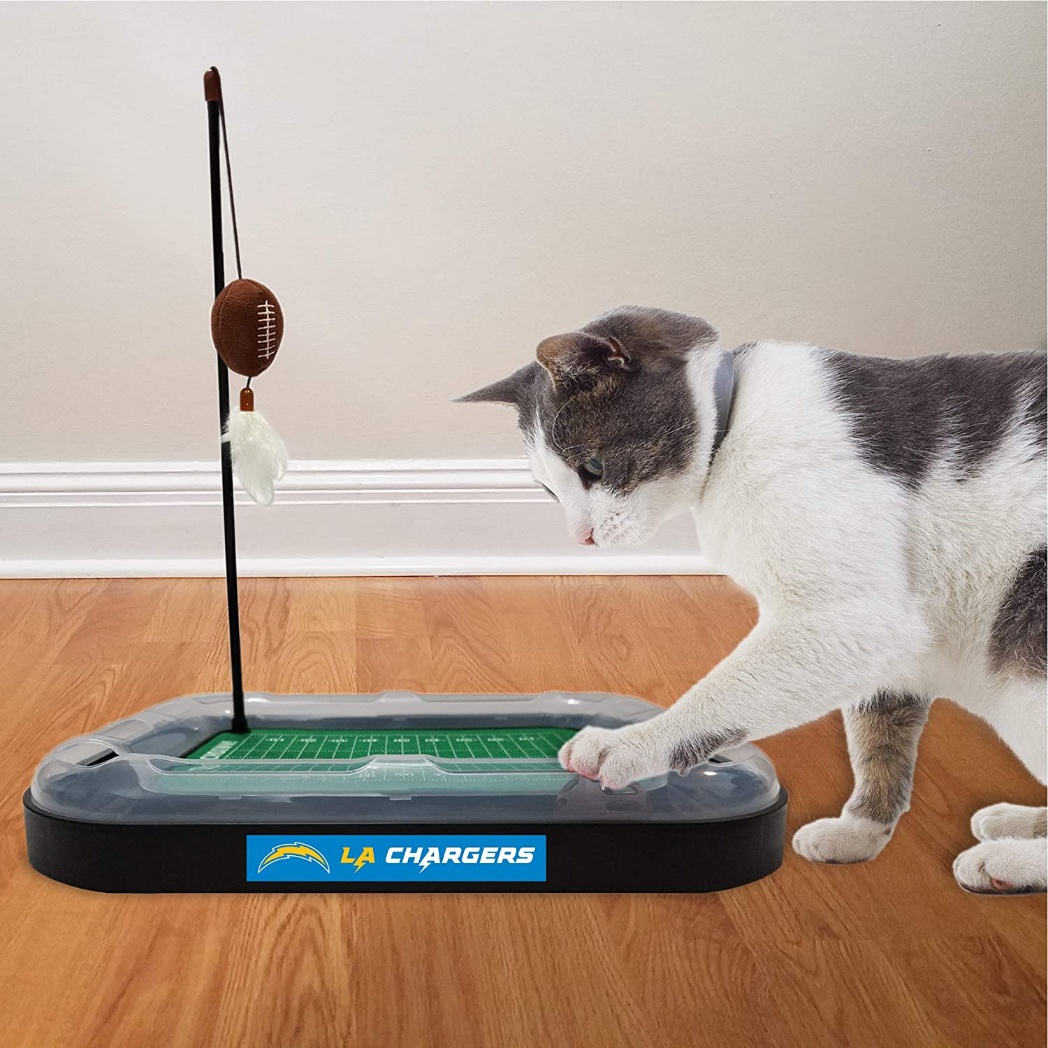 NFL LA Chargers CAT Scratcher Toy with Catnip Plush & Feather Cat and Kitty Toy
