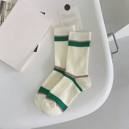 

2 packs* Womens Winter Socks Women White Socks Autumn And Winter Vintage Striped Embroidered Lettering Stockings Socks