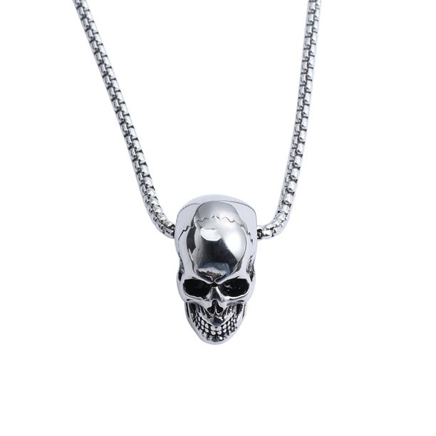 1 pieza de collar de calavera de acero de titanio, elegante colgante gótico retro para hombres, colgante y cadena de plata para niño