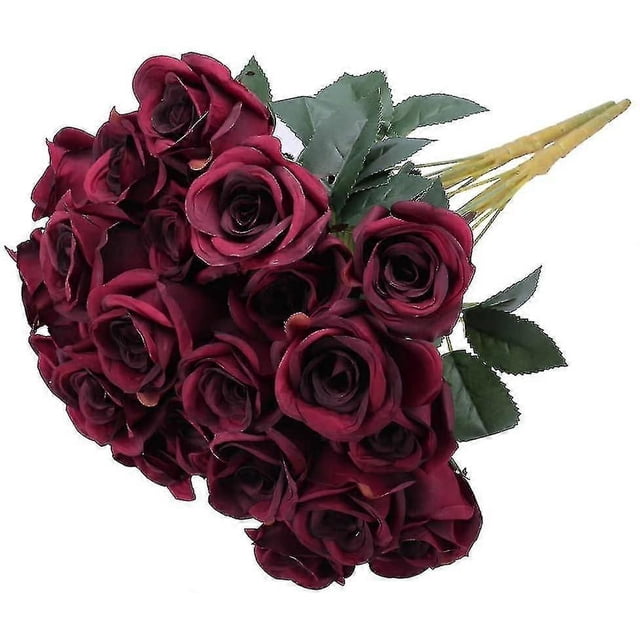 Artificial Burgundy Flowers 16 Inches Artificial Silk Rose Faux Rose Mother's Day Bouquet 9 Heads Vintage Rose For Diy Wedding Table Centerpiece Party