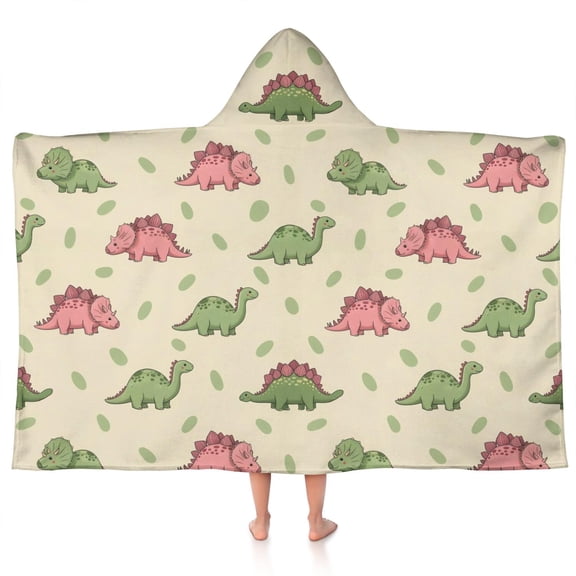 Green and Pink Dinosaur Pattern Hooded Bath Towel,50"x30" for Ages 3 To 12 Kids, Quick Dry Lightweight Soft Microfiber Hood Beach Towel Cover Up for Kids