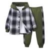 Byoo Boys Outfit Set Patchwork Plaid Button Down Hooded Sweatshirt Sweatpants Set Casual Daily Tracksuit Sets