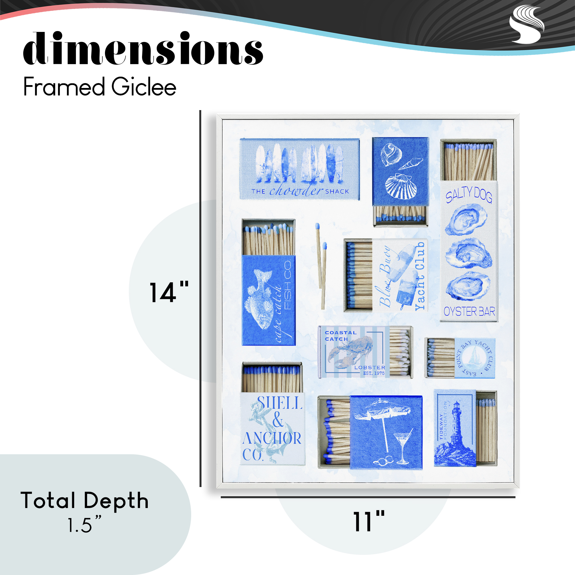 Blue Coastal Matchboxes White Framed Giclee Art, design by Ziwei Li
