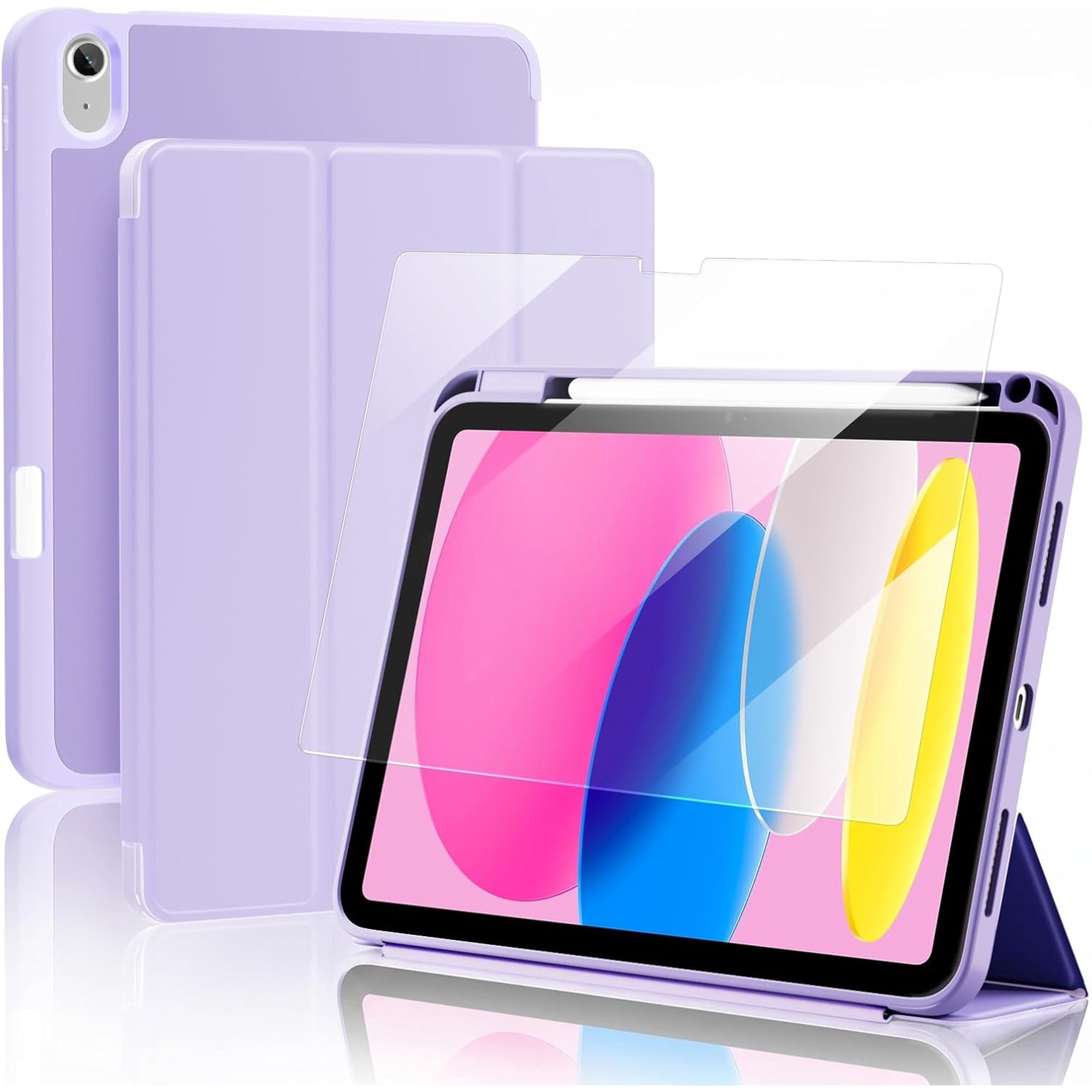ProCase Shockproof Smart Case and Tempered Glass Screen Protector for 11" iPad (A16) 11th/10.9" iPad 10th Gen -Purple