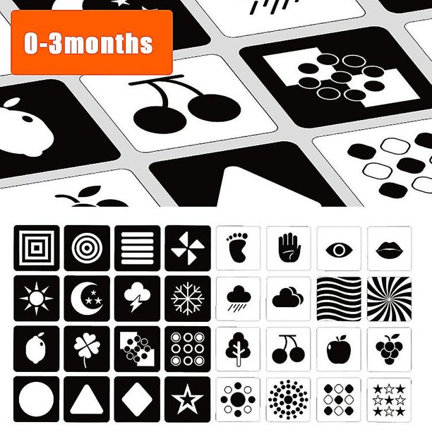 Baby Visual Stimulation Cards, 16 Pcs Black White Colorful Double Sided