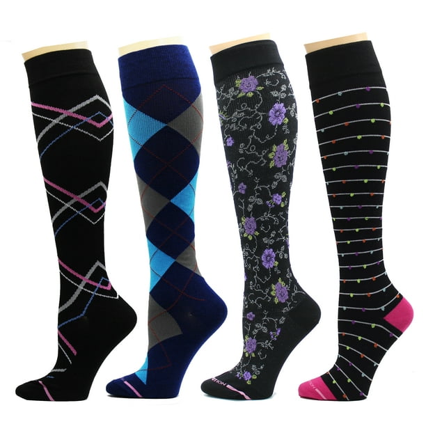 Dr. Motion 4 Pairs Pack Women's Graduated Compression Knee High Socks