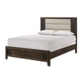 thumbnail image 2 of 3pc Brown Panel Upholstered Queen Bed Dresser Mirror Wooden Bedroom Furniture, 2 of 5