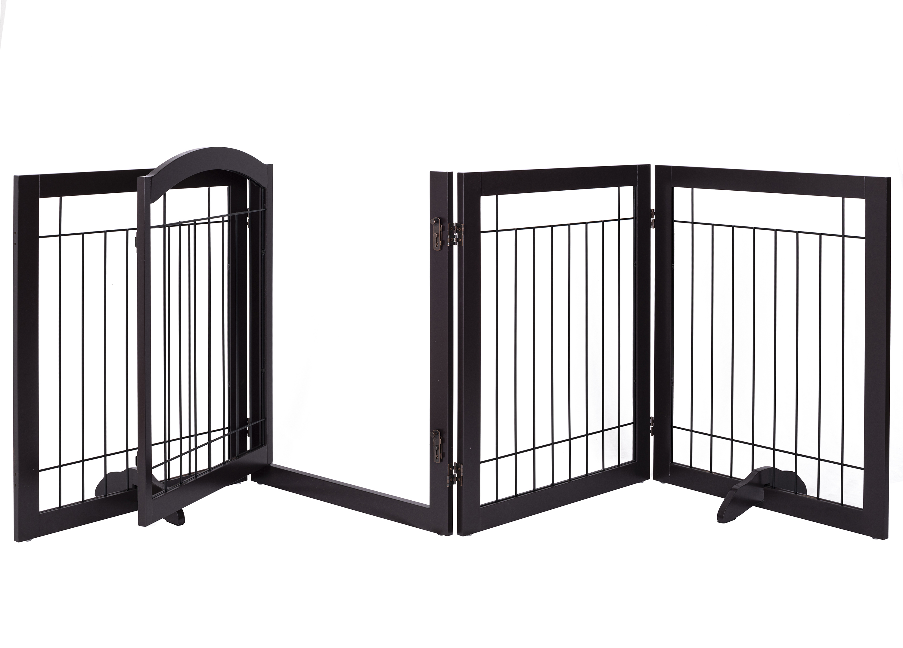 PAWLAND 96-inch Extra Wide 30-inches Tall Dog gate with Door Walk Through, Freestanding Wire Pet Gate for The House, Doorway, Stairs, Pet Puppy Safety Fence, Support Feet Included(Espresso) - image 3 of 6