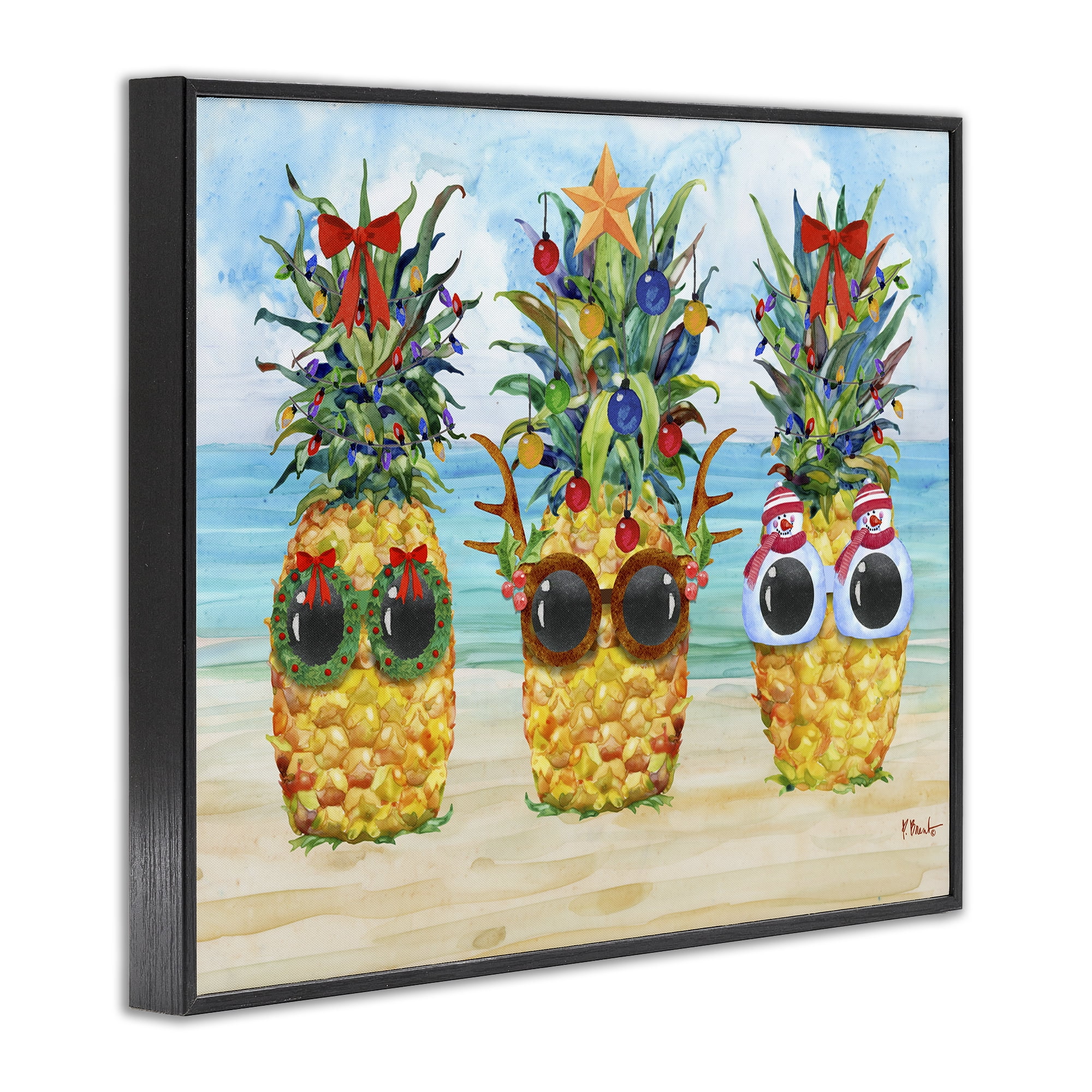 Stupell Industries Christmas Cool Pineapples Holiday Painting Black Framed Art Print Wall Art, 20 x 16