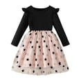 thumbnail image 2 of Girls Sparkle Star Long Sleeve Dress, Black Pink Tulle Party Dress with Ruffle Shoulder for Kids Kids,Size 4-5 T, 2 of 7