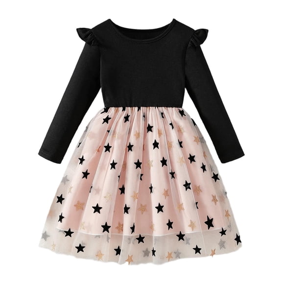 RXMEKW Robe en Maille à Manches Longues à Col Rond pour Filles Robe de Princesse pour Tout-Petits Coton Doux