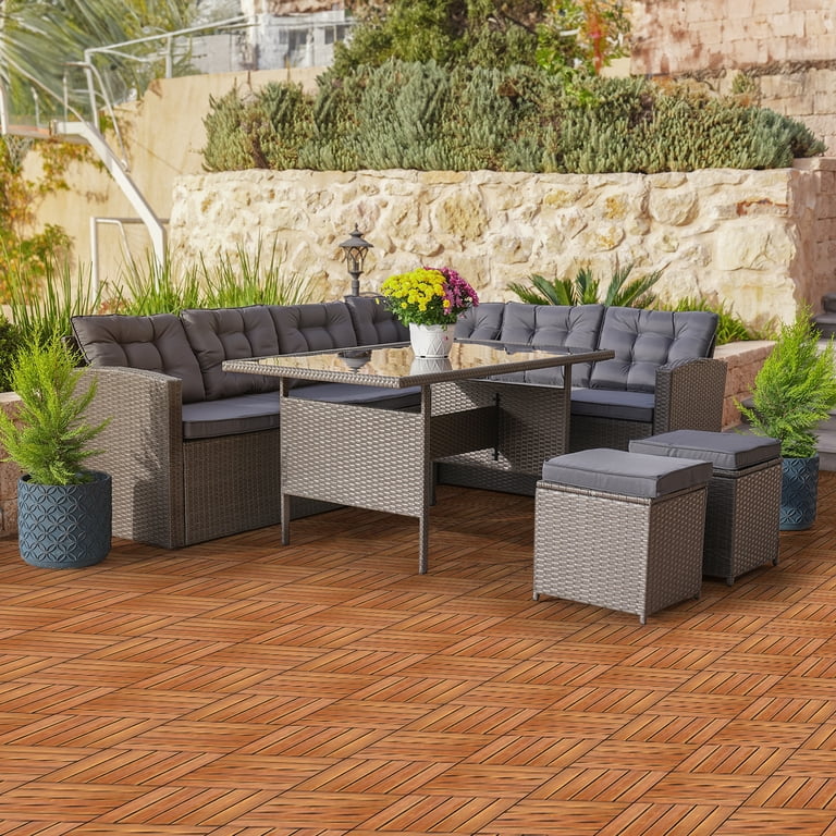 Topeakmart 27-Piece 12x12 Interlocking Wood Deck Tiles – Black Fir Wood Patio Flooring Pavers