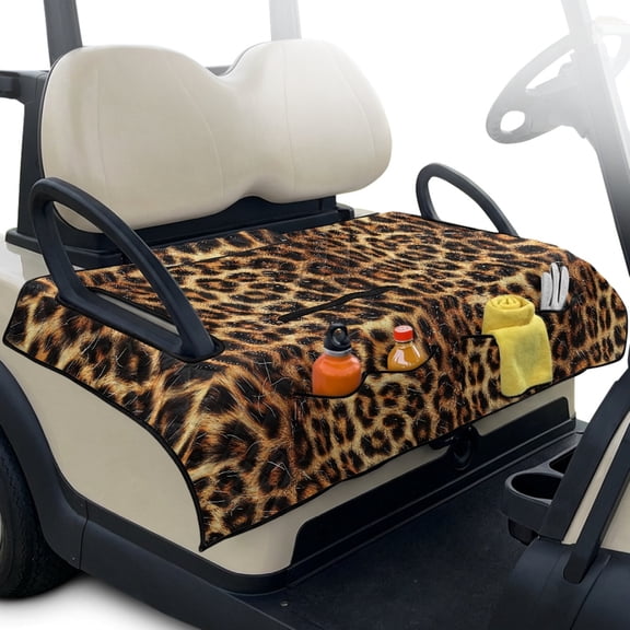 Pzuqiu Classic Brown Leopard Print Golf Cart Seat Covers Universal Fit Quilted Golf Cart Seat Covers, with 4 Pockets, Suitable for Outdoor, Fit for Yamaha Club Car