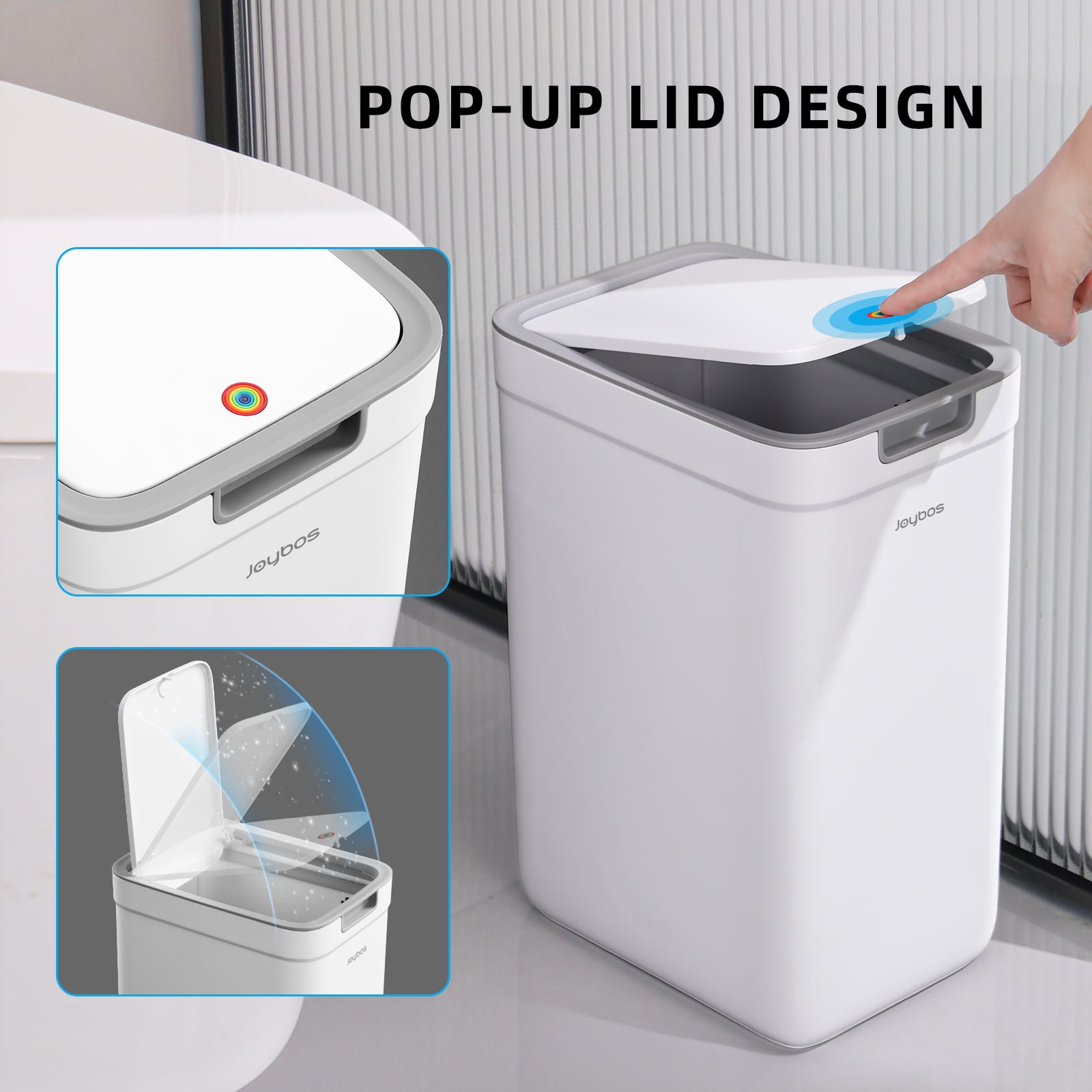 2 Pack Bathroom plastic Trash Can with Lid, 3.6Gal + 2.4Gal Garbage Can with Pop-Up Lid, Small Trash Can Dog Proof, Slim Trash Bin Waste Basket