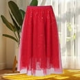 thumbnail image 5 of FRSASU Sequin Skirt Spring Summer Elastic High Waisted A-Line Sparkle Pleated Mesh Skirts for Holiday Party Red, 5 of 6