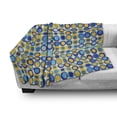 thumbnail image 3 of Yellow and Blue Soft Flannel Fleece Throw Blanket, Grid Style Circular Shapes on Off White Background Retro Revival Motifs, Cozy Plush for Indoor and Outdoor Use, 50" x 70", Multicolor, by Ambesonne, 3 of 6