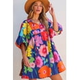 FASHION JUNKY Dark Blue Floral Print Split Neck Babydoll Dress