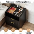 thumbnail image 5 of KIGOTY Farmhouse Nightstand Set of 2 with Charging Station, Night Stand Bedside Table with 2 Drawers,End Side Table with Open Shelf for Bed Room (Black, 2 Pack), 5 of 7