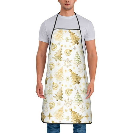 

Gaeub Gold Christmas Tree Print Apron for Men and Women Waterproof Apron for Cooking Dishwashing Lab Butcher Dog Grooming