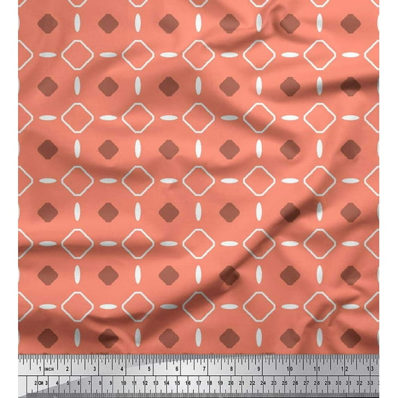 Soimoi Orange Rayon Fabric Diamond Geometric Print Sewing Fabric Yard 42 Inch Wide