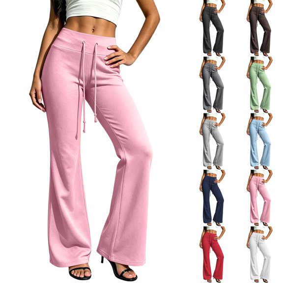 Sentuca Womens Yoga Sweatpants Soft Drawstring Bootcut Pants High Waisted Fashion Workout Trousers Pink S