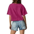 thumbnail image 4 of Vivianyo HD Casual Women's Summer Short Sleeve T-Shirt Women's Solid Round Neck Short Exposed Navel Top With Back Design And Pockets Loose Fitting T-shirt Short Sleeved Round Neck Top/shirt, 4 of 7