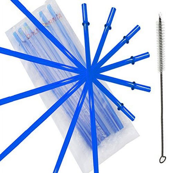 10.5 Inch, Set of 6 Blue Replacement Acrylic Straws and 1 Nylon Straw Cleaning Brush for 16oz, 20oz, 24oz Tumblers
