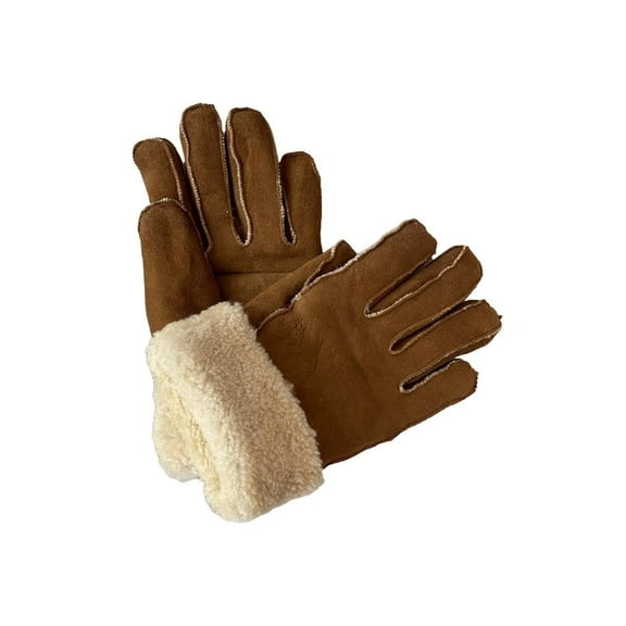 Leather Gloves for Mens Women Shearling Sheepskin Fu Winter Warm Gloves S-2XL (Brown/Off White Fur, L)