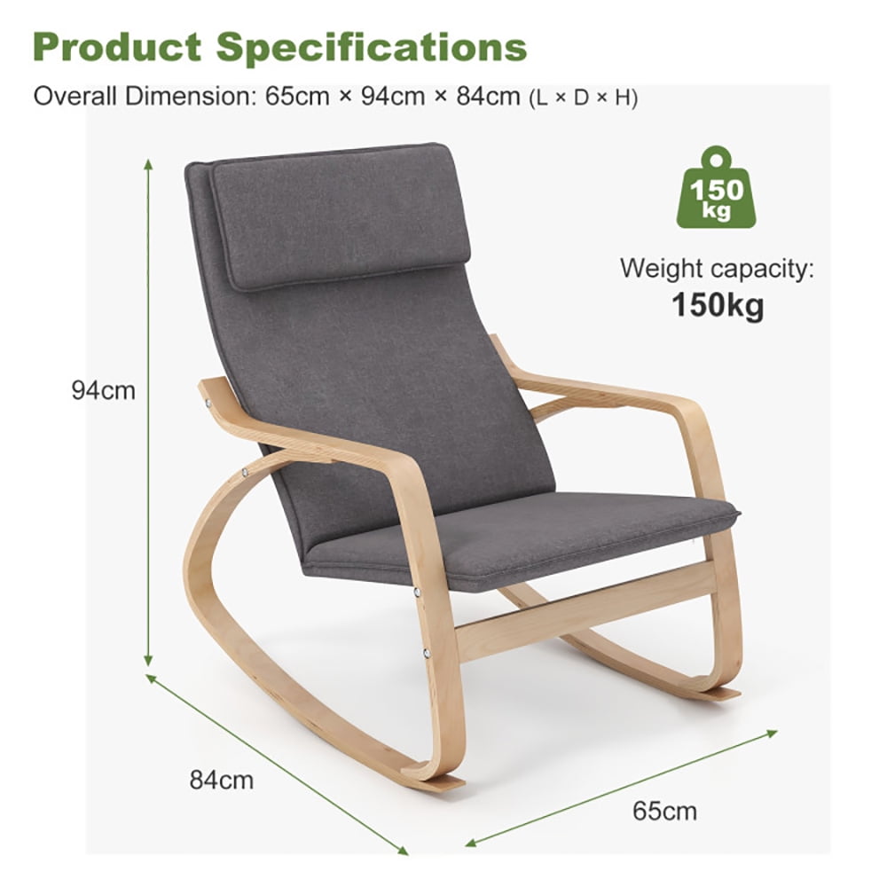 Finihen Modern Rocking Chair, Stable Wooden Frame Leisure Rocking Chair with Removable Upholstered Cushion, for Bedroom, Living Room, Gray Finihen Modern Rocking Chair, Stable Wooden Frame Leisure Rocking Chair with Removable Upholstered Cushion, for Bedroom, Living Room, Gray